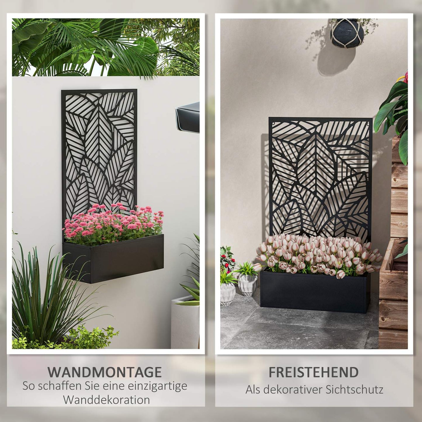Wall-mounted metal planter with trellis, 61x23x113cm
