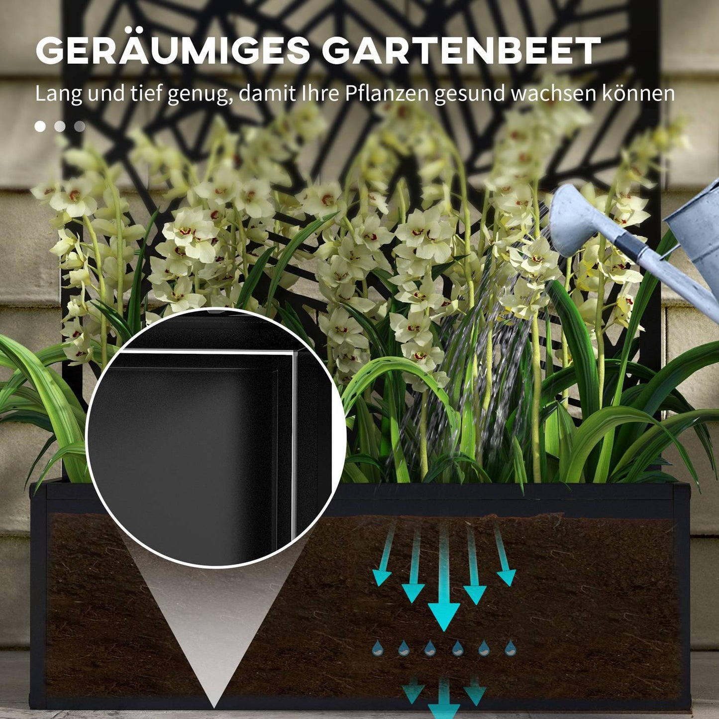 Wall-mounted metal planter with trellis, 61x23x113cm