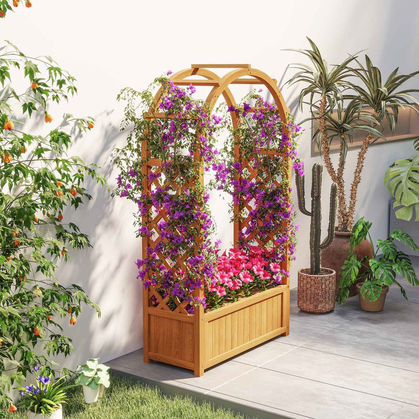 Garden pot with trellis for climbing plants