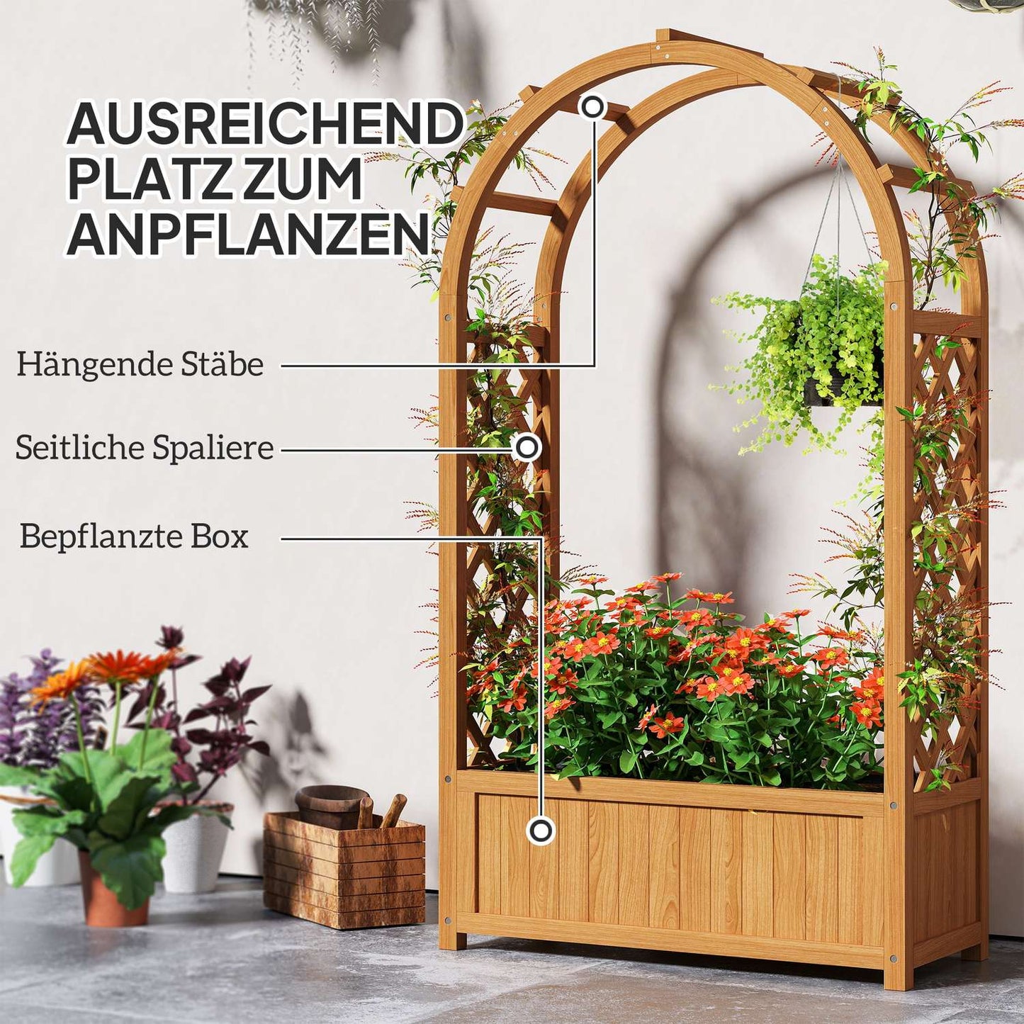 Garden pot with trellis for climbing plants