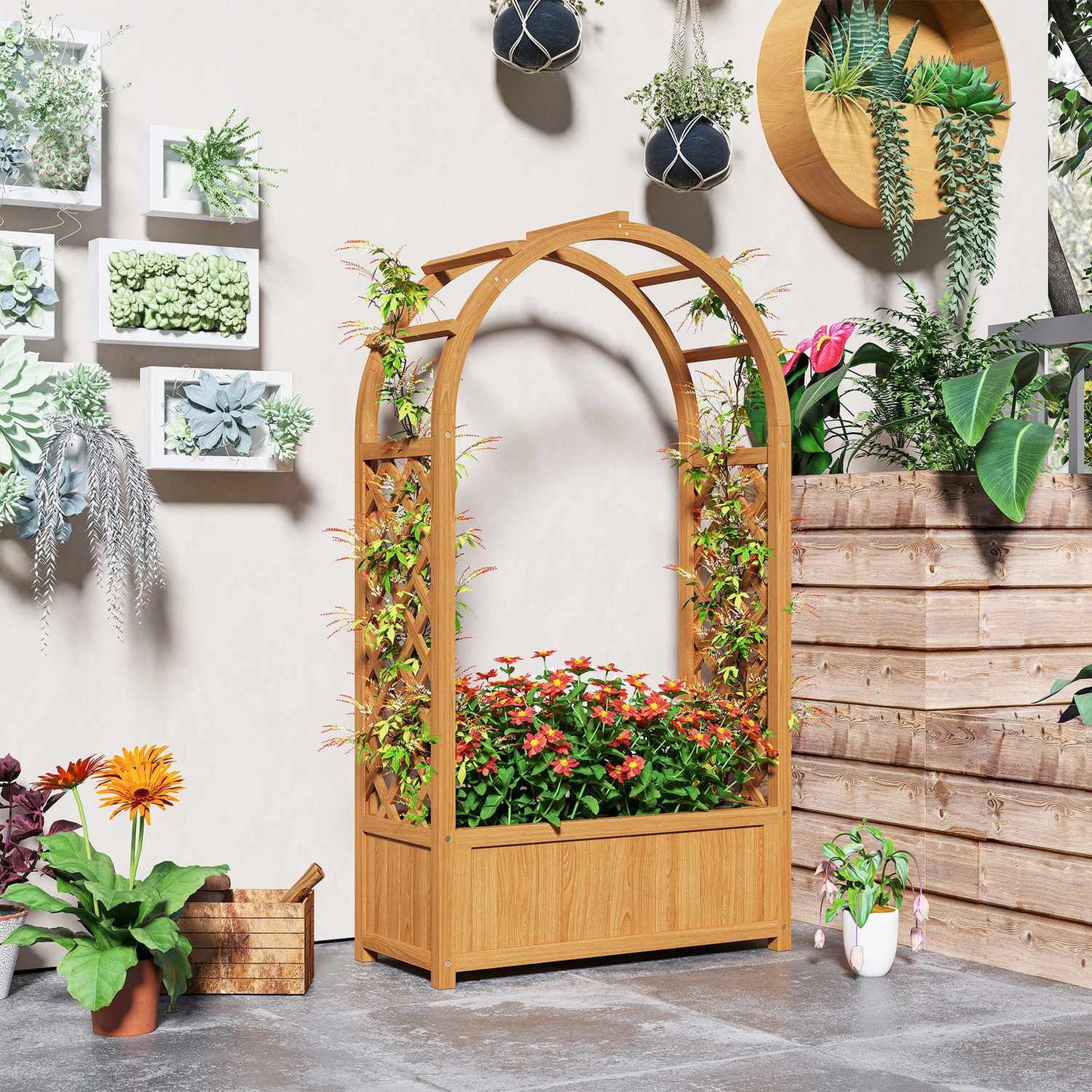 Garden pot with trellis for climbing plants