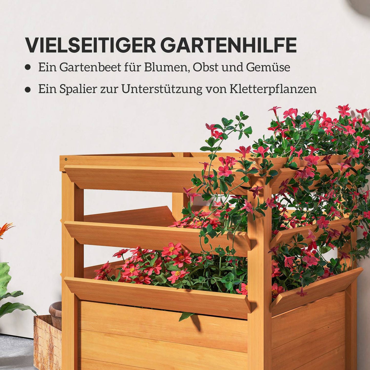 Raised Garden Bed with Trellis, Spruce Wood, 65x65x73 cm