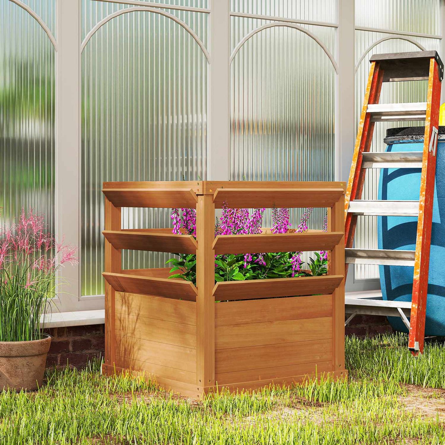 Raised Garden Bed with Trellis, Spruce Wood, 65x65x73 cm