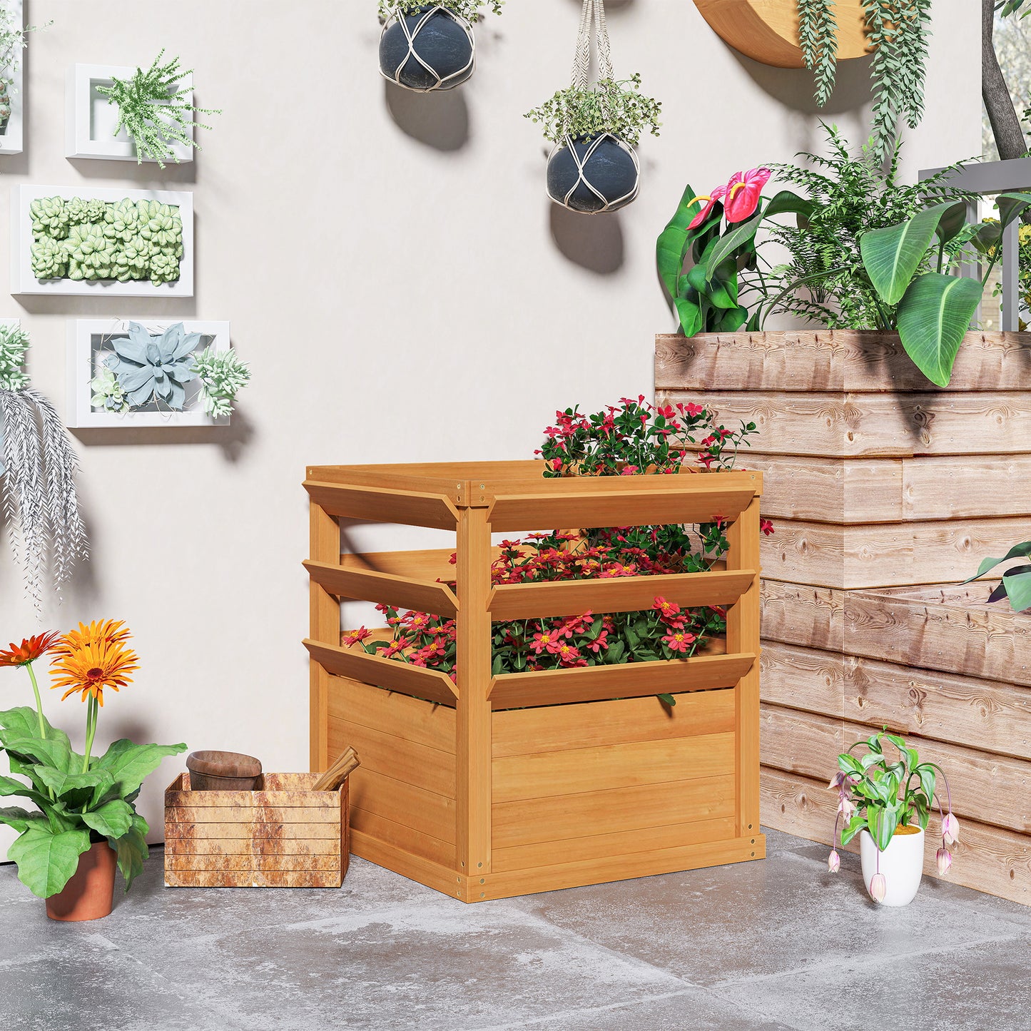 Raised Garden Bed with Trellis, Spruce Wood, 65x65x73 cm