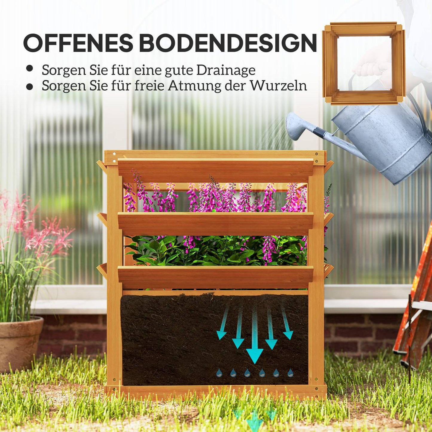 Raised Garden Bed with Trellis, Spruce Wood, 65x65x73 cm