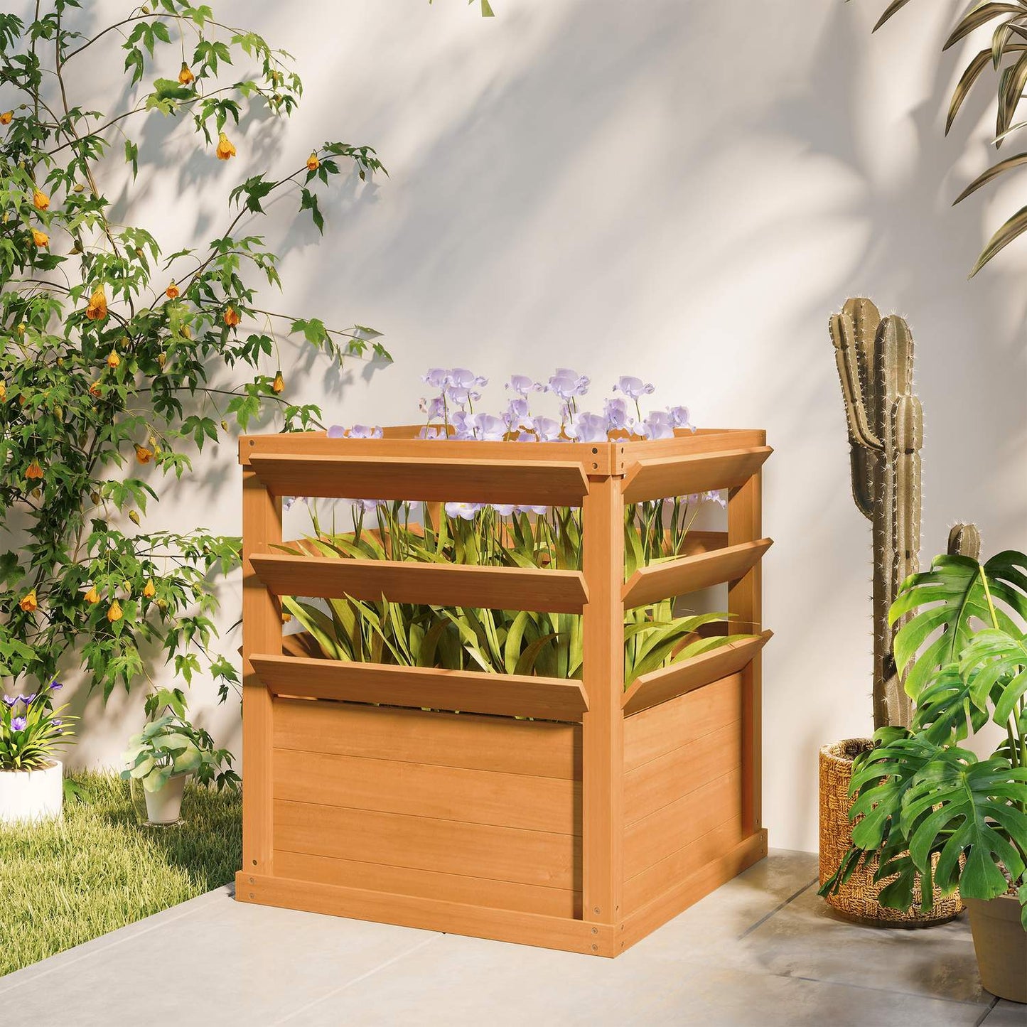 Raised Garden Bed with Trellis, Spruce Wood, 65x65x73 cm