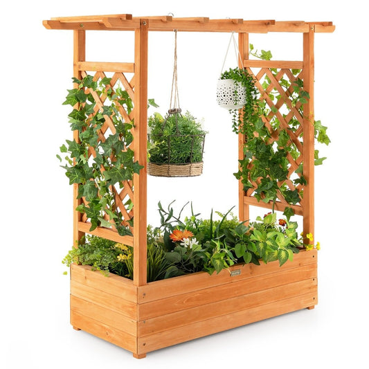 Raised bed with arched trellis & hanging roof 110 x 44 x 113.5 cm orange