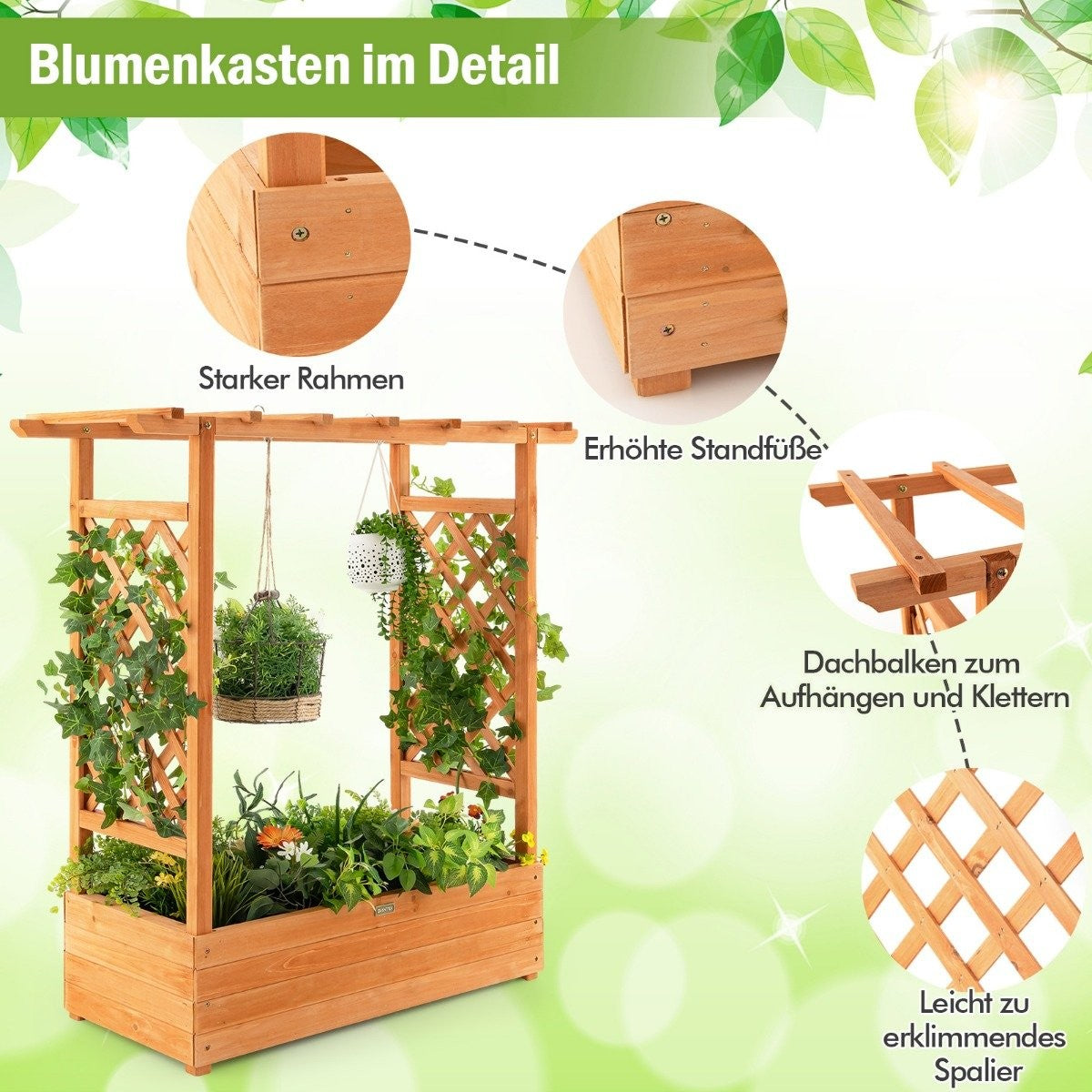 Raised bed with arched trellis & hanging roof 110 x 44 x 113.5 cm orange