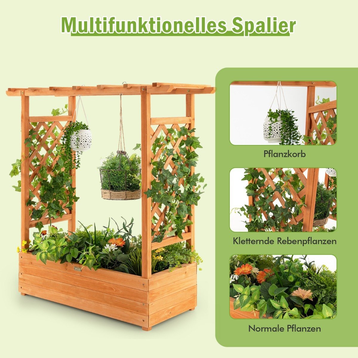 Raised bed with arched trellis & hanging roof 110 x 44 x 113.5 cm orange