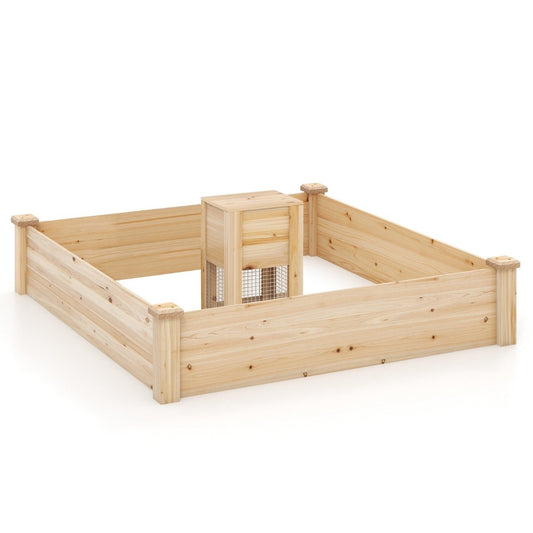 Raised bed with compost bin wooden garden bed 300 L capacity plant box 124 x 124 x 25.5 cm