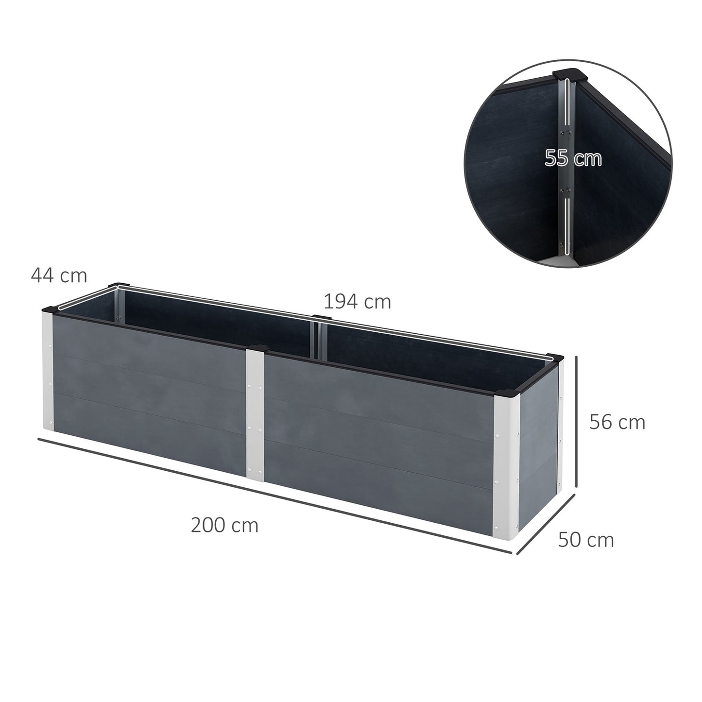 Raised garden bed 200x50x56cm for vegetables & herbs