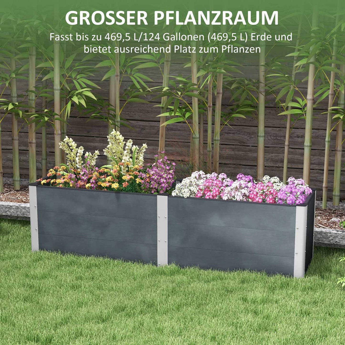 Raised garden bed 200x50x56cm for vegetables & herbs