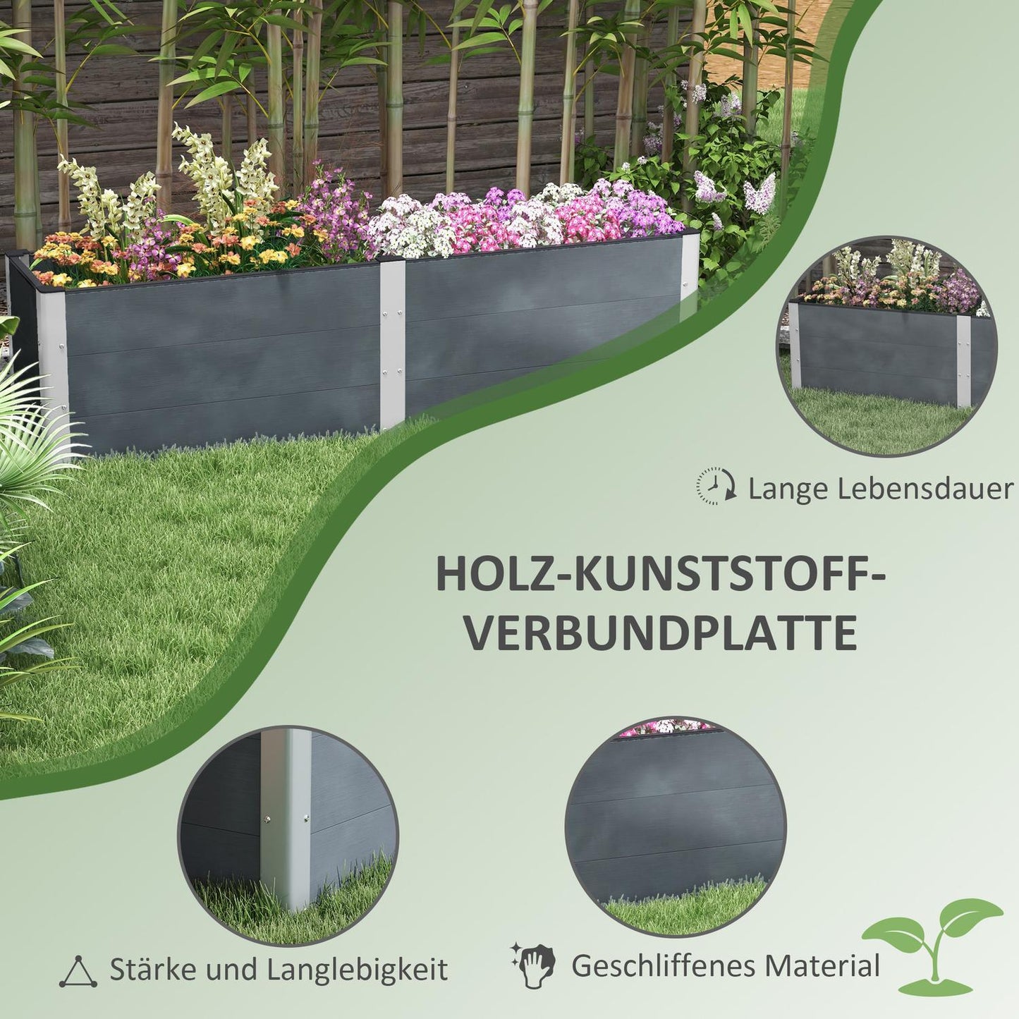 Raised garden bed 200x50x56cm for vegetables & herbs
