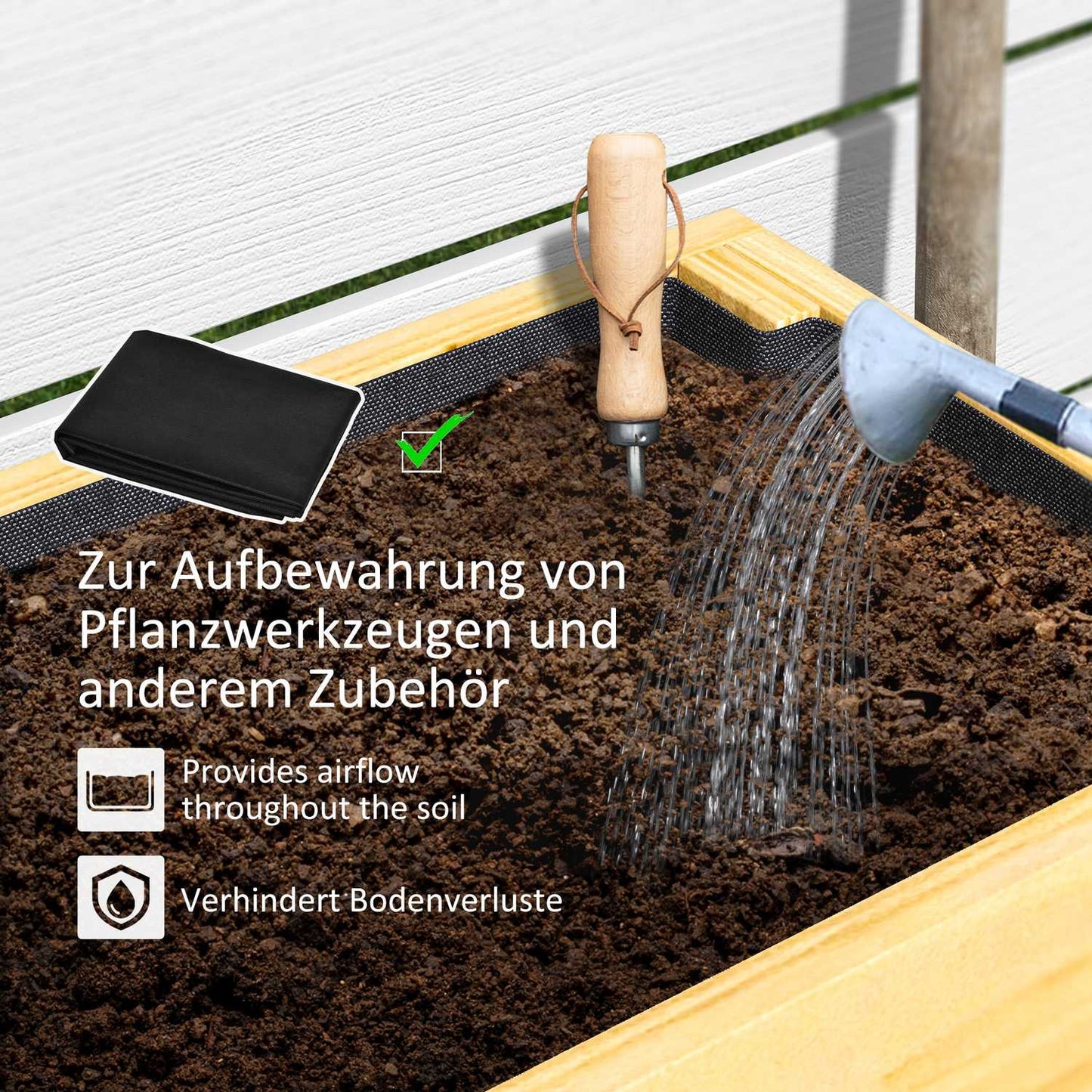 Raised wooden planter box with shelf and drainage, 100x30x70.5 cm