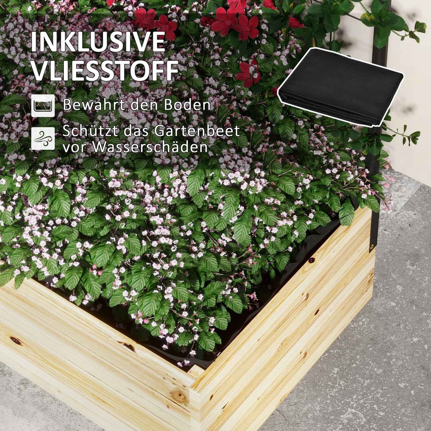 Raised wooden bed with trellis - 80x38x145 cm Planter box