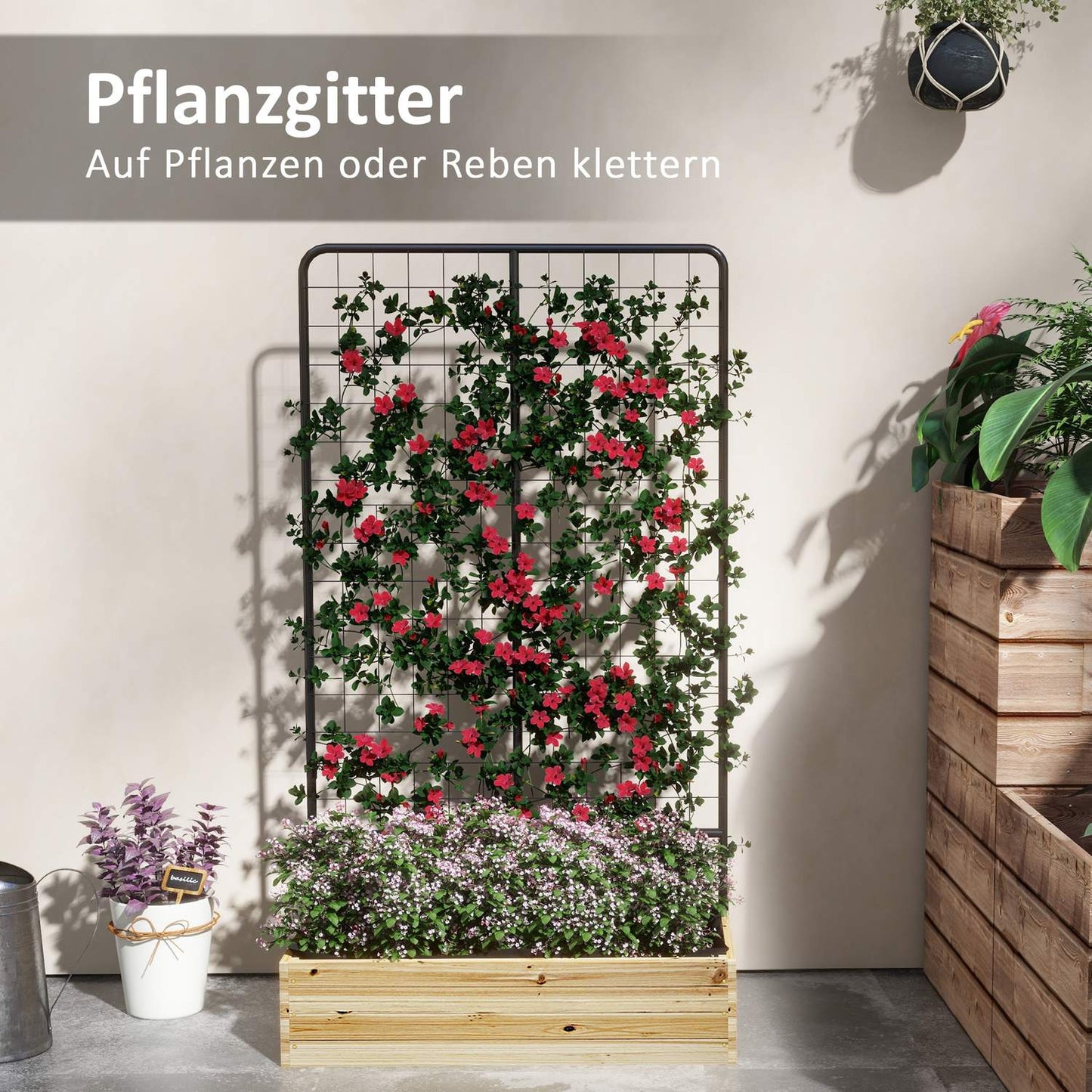 Raised wooden bed with trellis - 80x38x145 cm Planter box