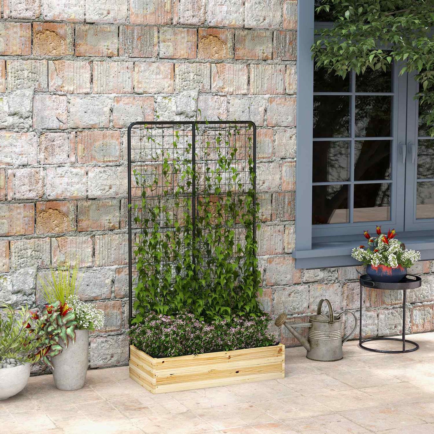 Raised wooden bed with trellis - 80x38x145 cm Planter box