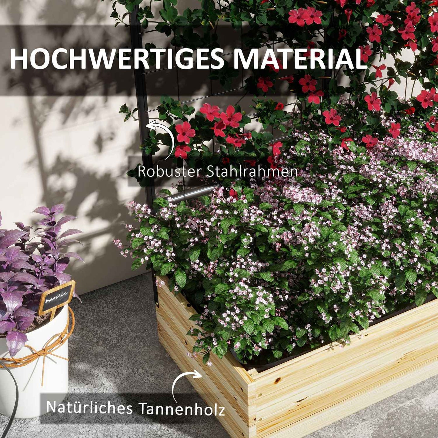 Raised wooden bed with trellis - 80x38x145 cm Planter box