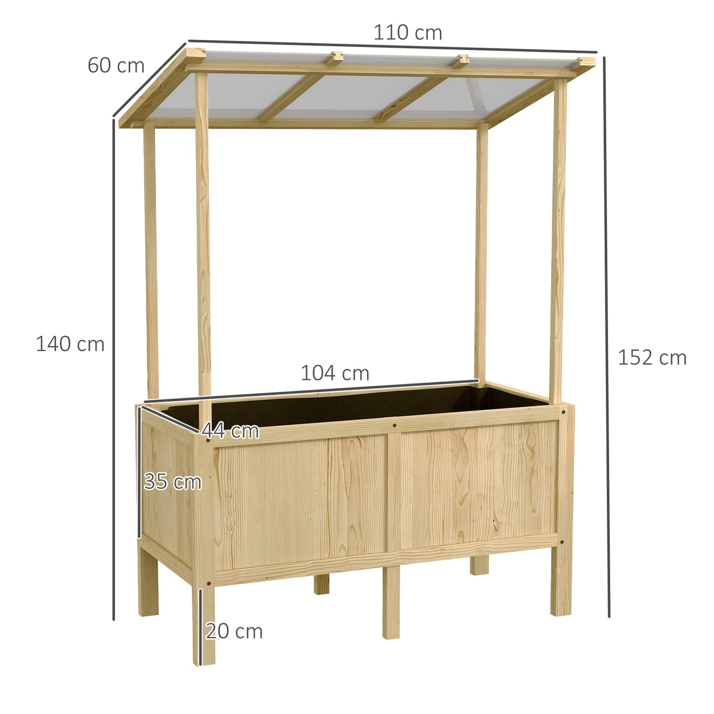 Wood Raised bed Cold frame with cover, 110x60x152 cm