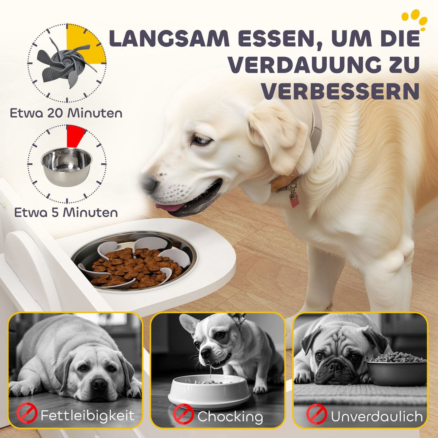 Adjustable raised dog bowl, 3 heights and anti-slip mat
