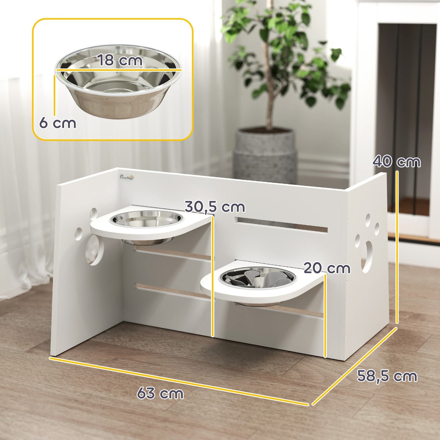 Adjustable raised dog bowl, 3 heights and anti-slip mat