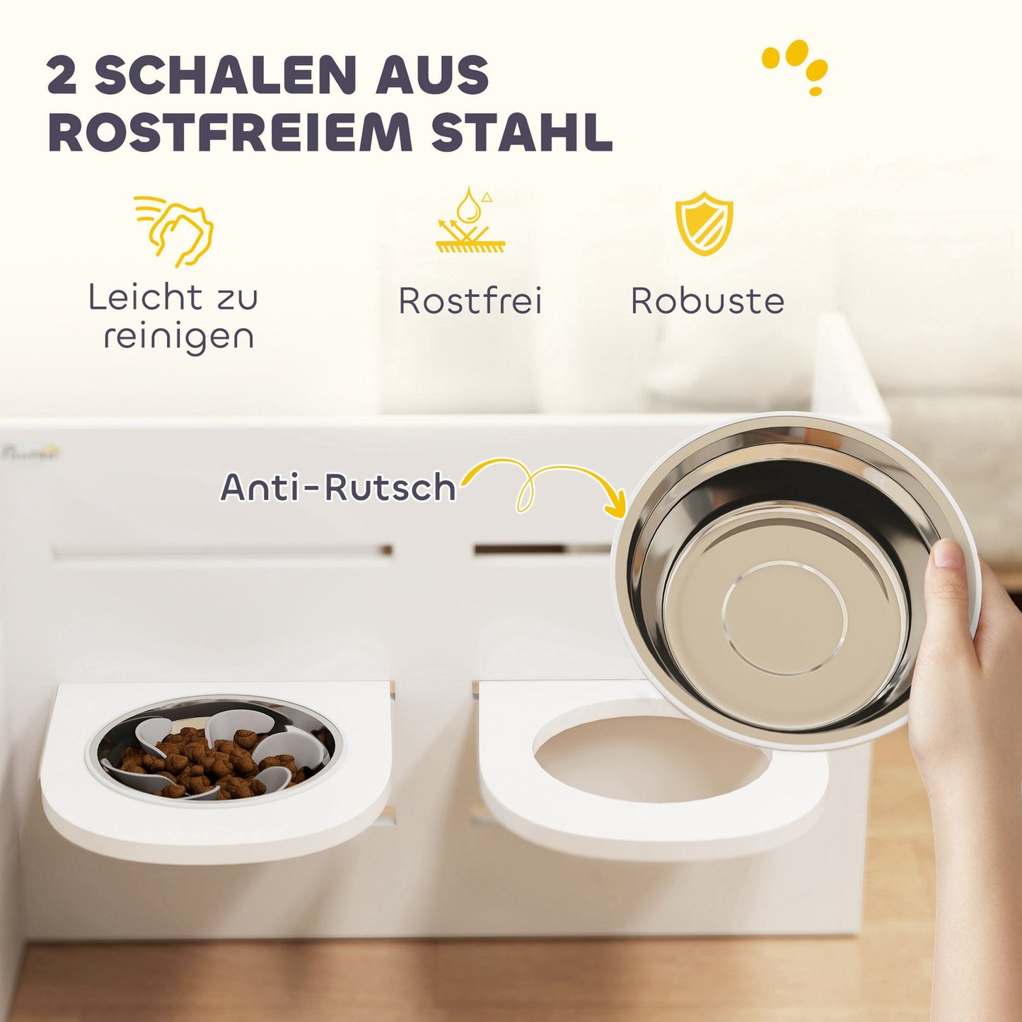 Adjustable raised dog bowl, 3 heights and anti-slip mat