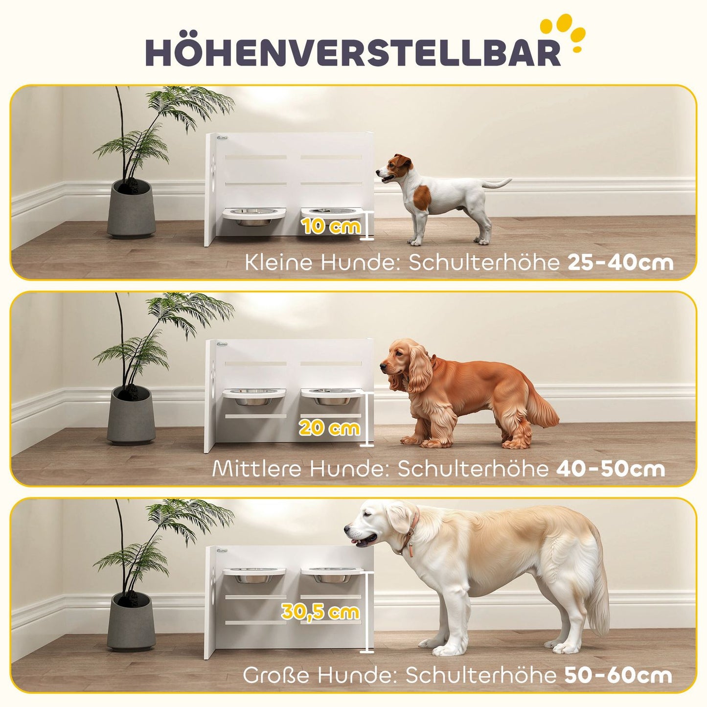 Adjustable raised dog bowl, 3 heights and anti-slip mat