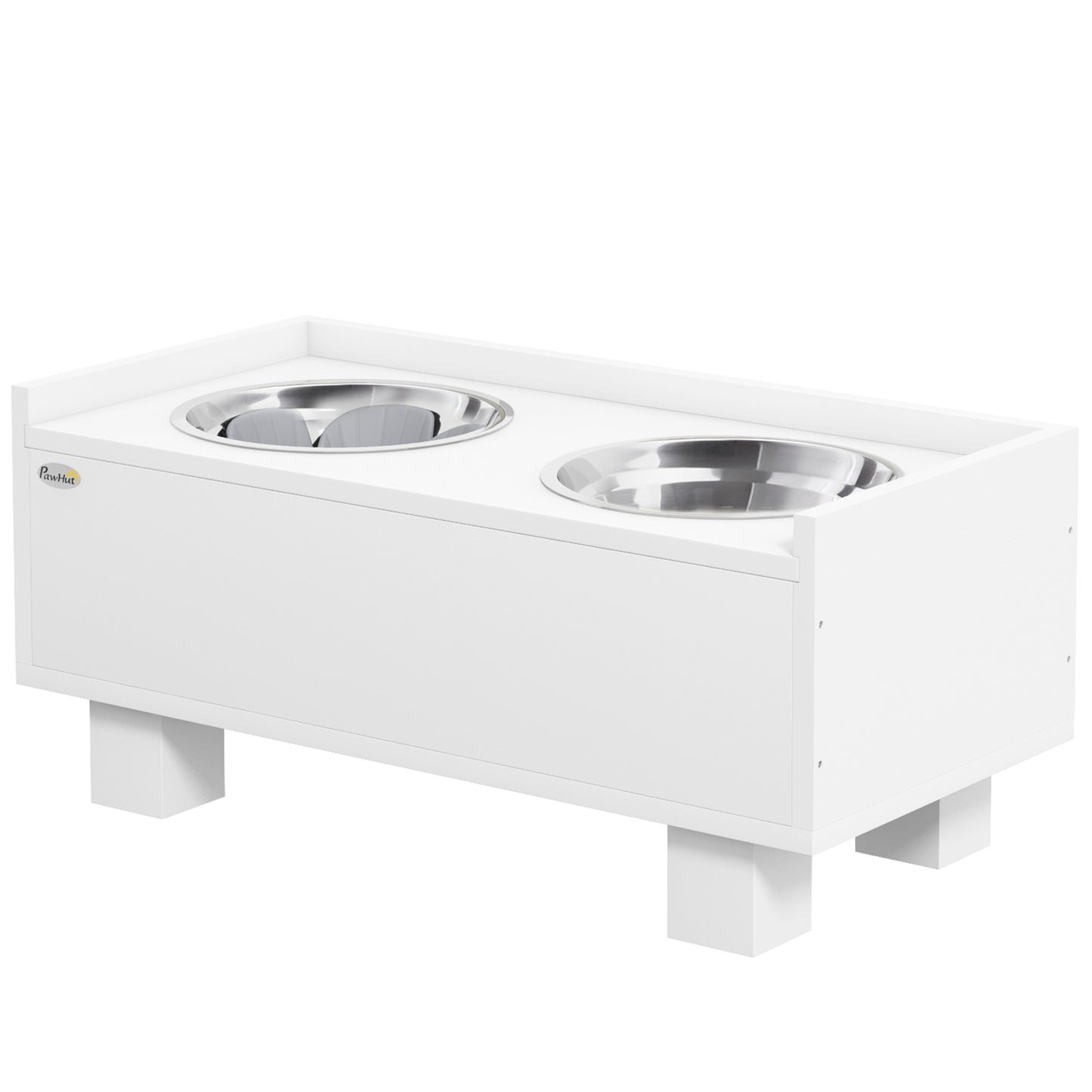 Adjustable raised dog bowl with storage - 2 stainless steel bowls