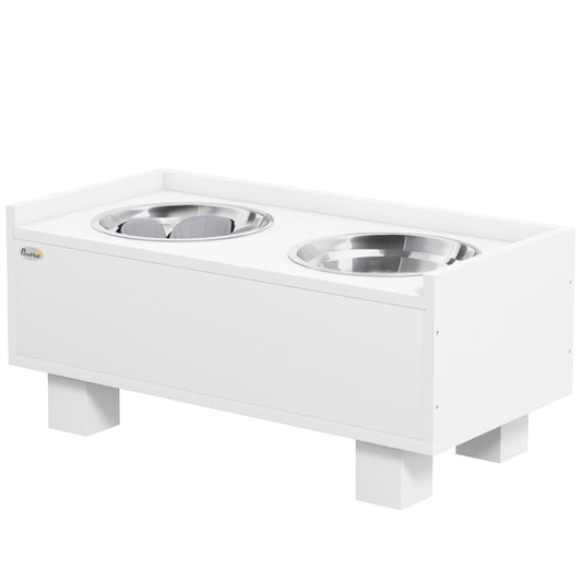 Adjustable raised dog bowl with storage - 2 stainless steel bowls