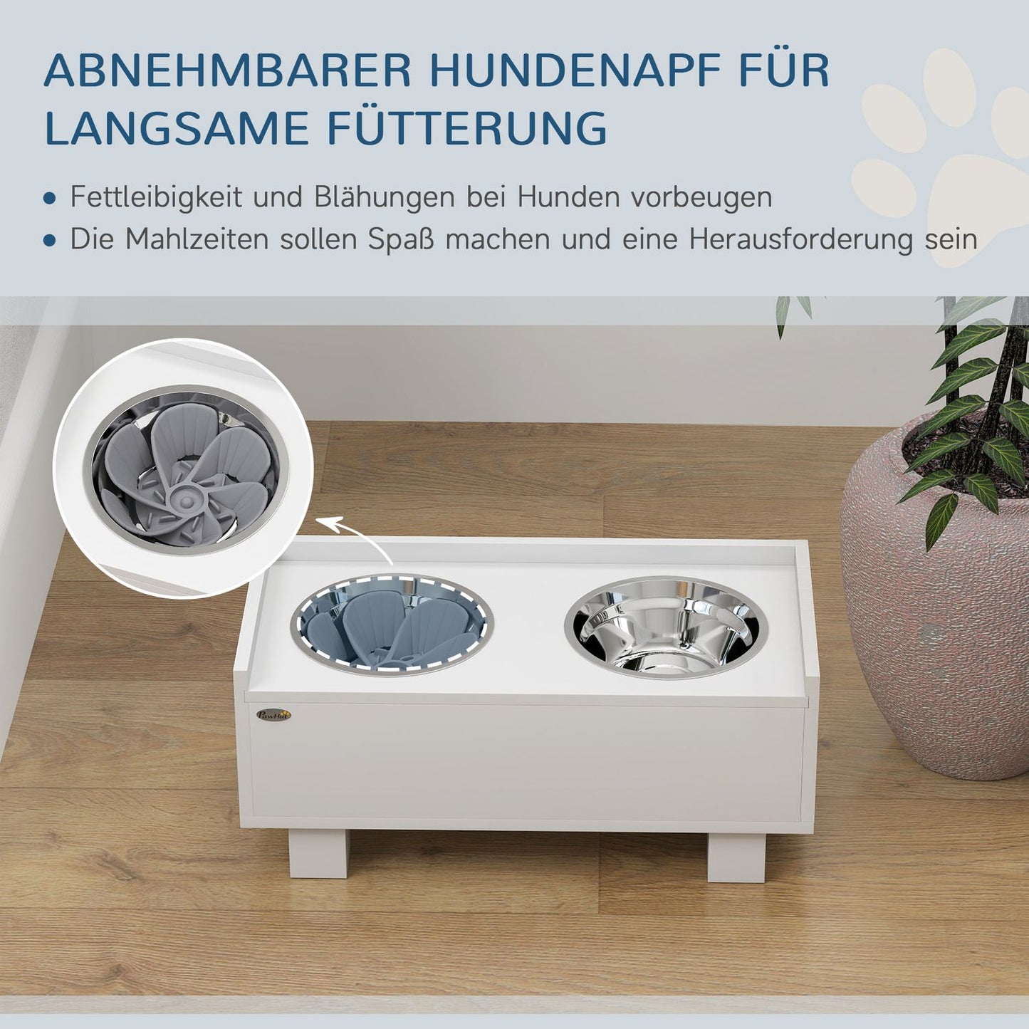 Adjustable raised dog bowl with storage - 2 stainless steel bowls