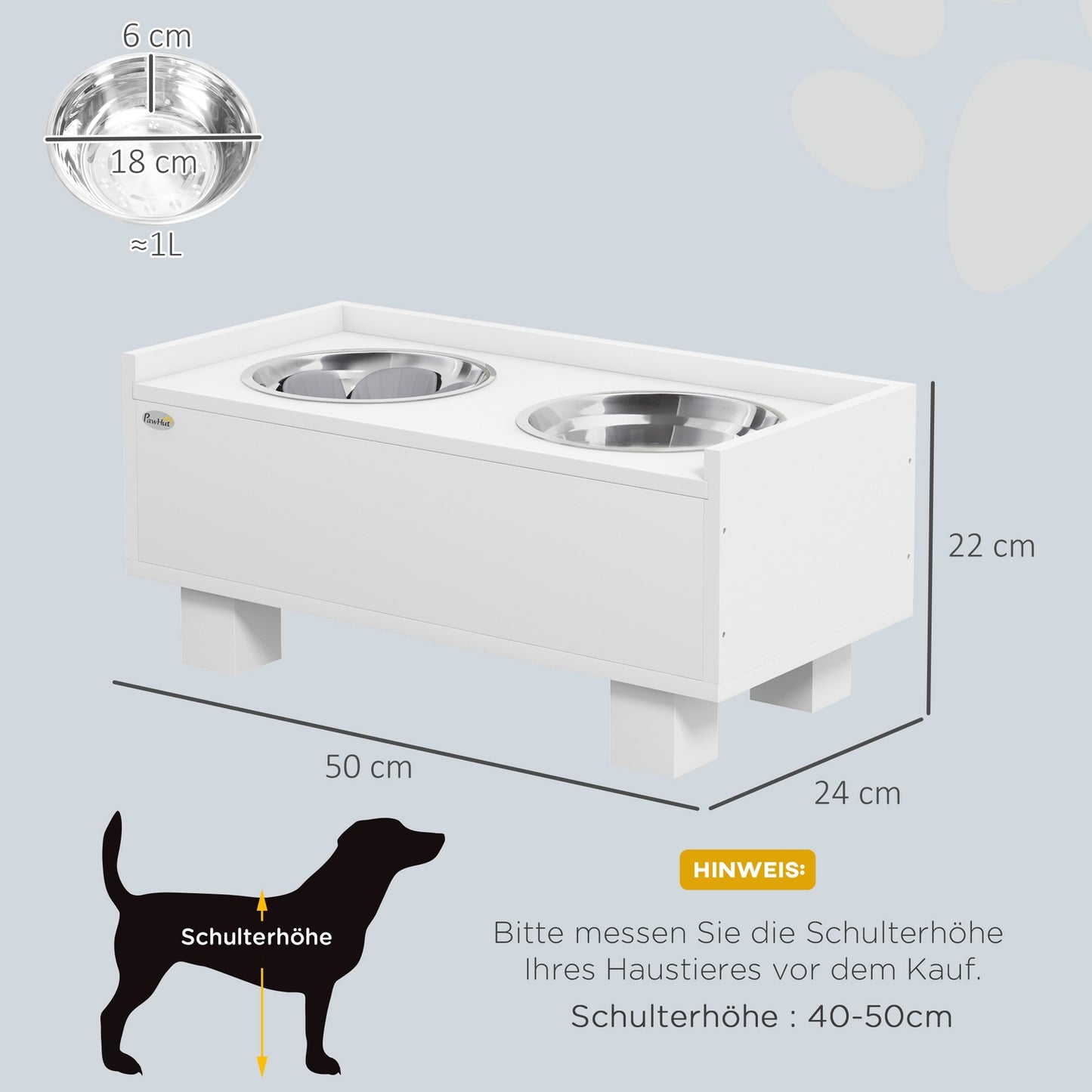 Adjustable raised dog bowl with storage - 2 stainless steel bowls
