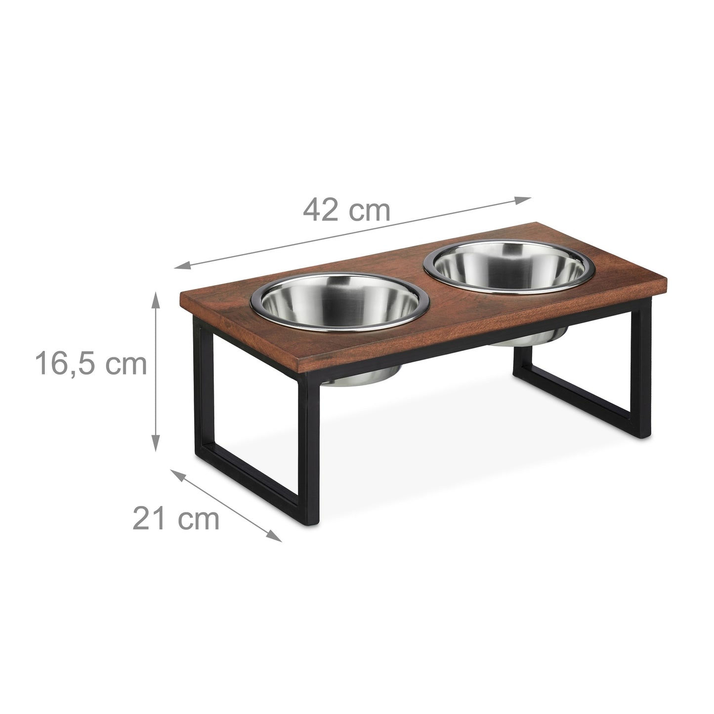 Raised dog bowl made from mango wood