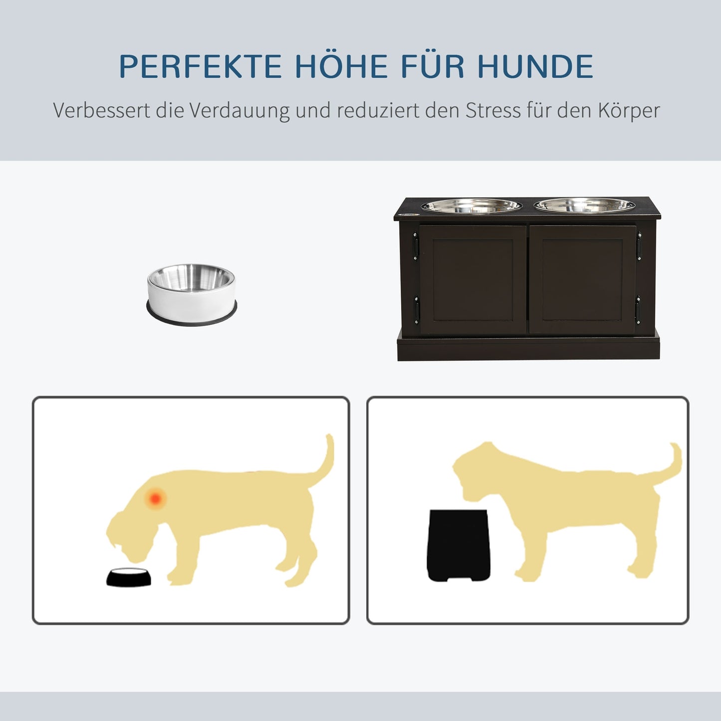 Raised dog bowls with storage, 2 bowls for large dogs