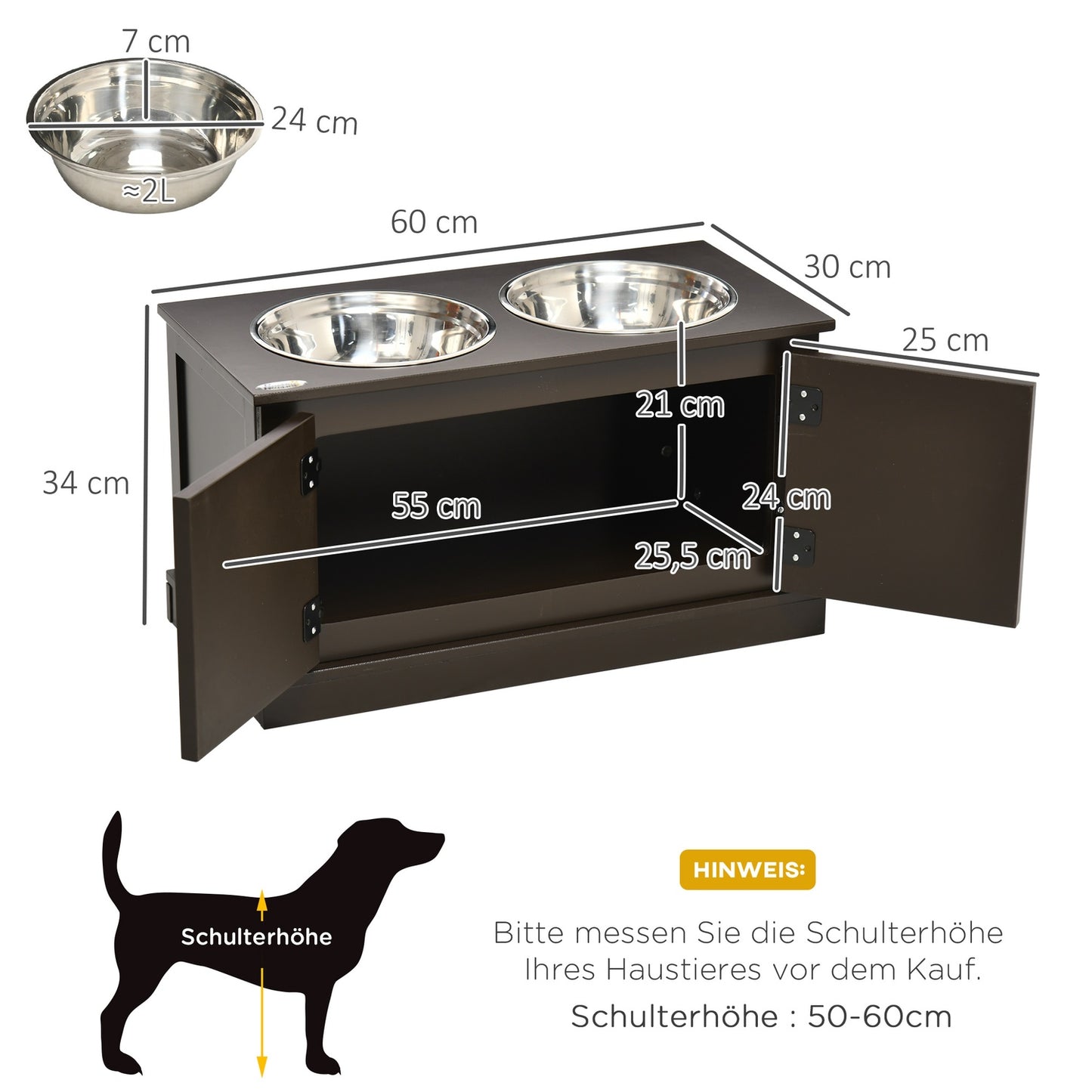 Raised dog bowls with storage, 2 bowls for large dogs