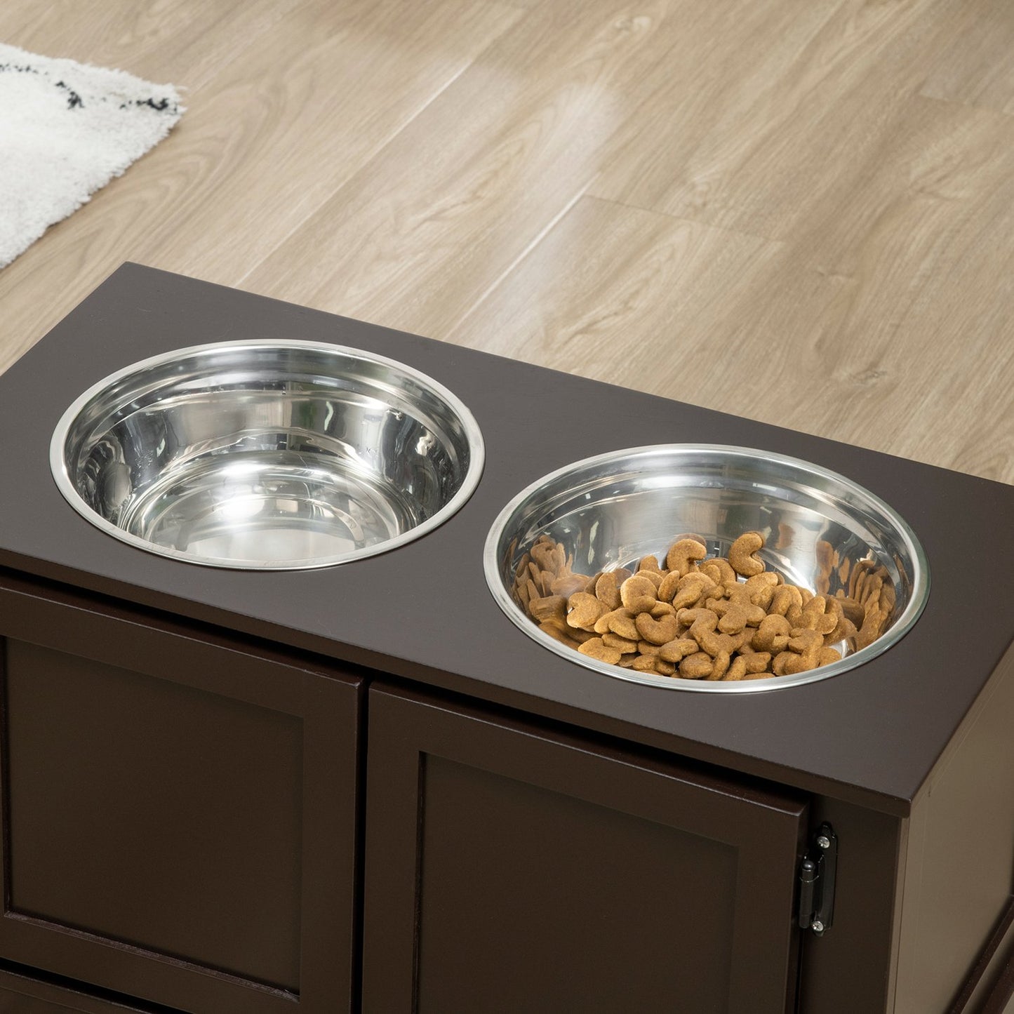 Raised dog bowls with storage, 2 bowls for large dogs