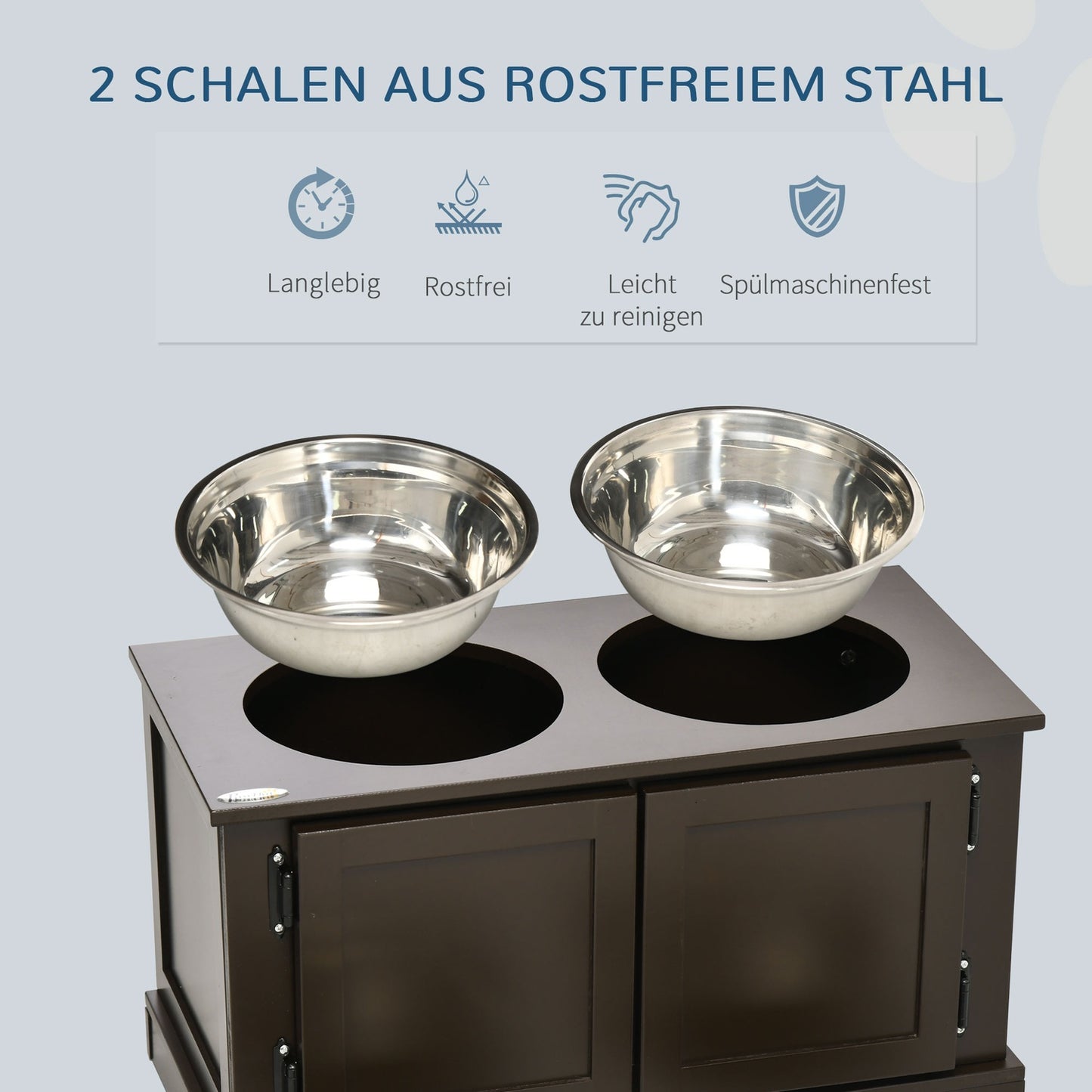 Raised dog bowls with storage, 2 bowls for large dogs