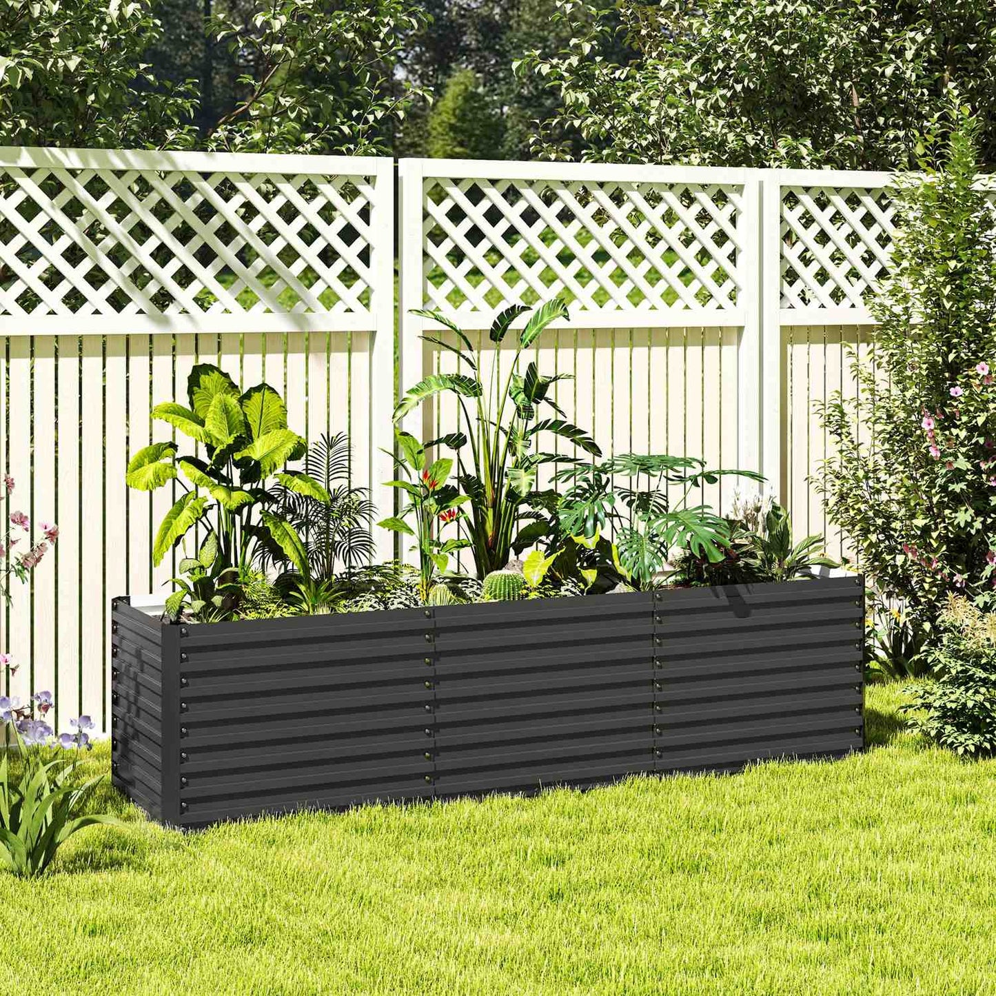Raised garden bed in galvanized steel, weatherproof, 240x60x60 cm