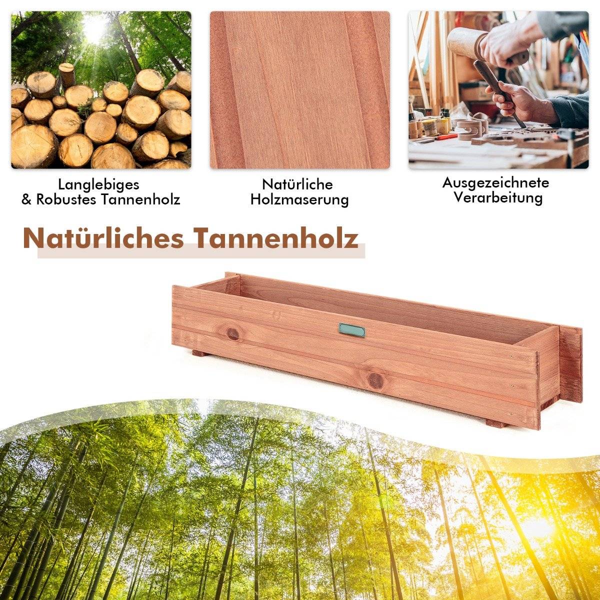 Raised garden bed planter made of fir wood for garden 91.5 x 18 x 16 cm brown