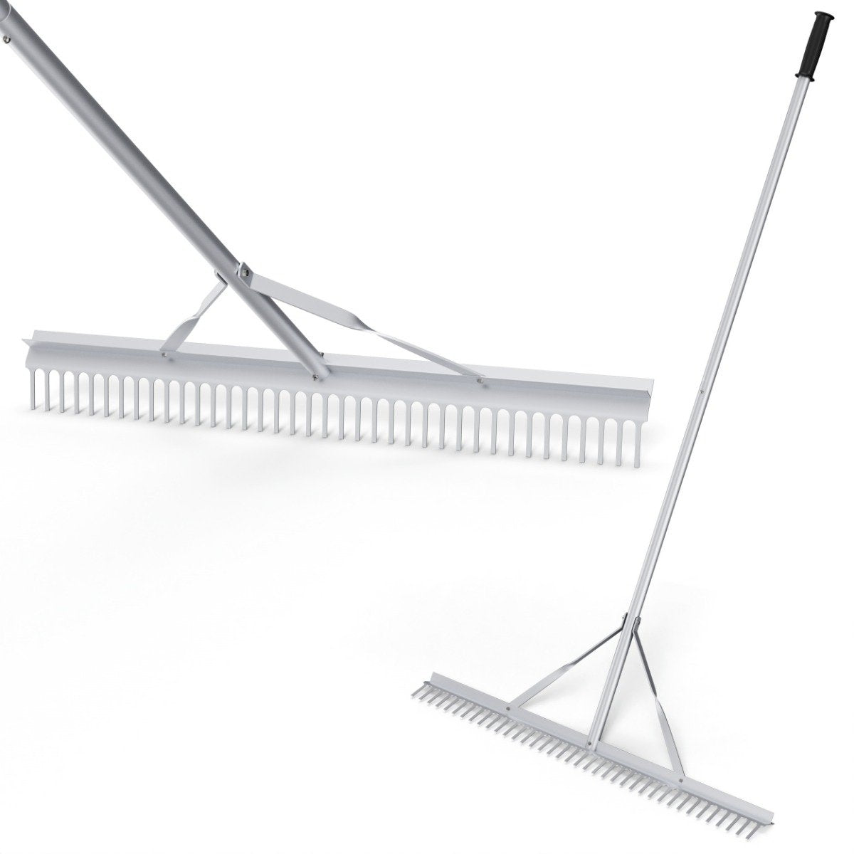 Rake garden rake made of aluminum with 91 cm wide rake head 91 x 10 x 174 cm silver