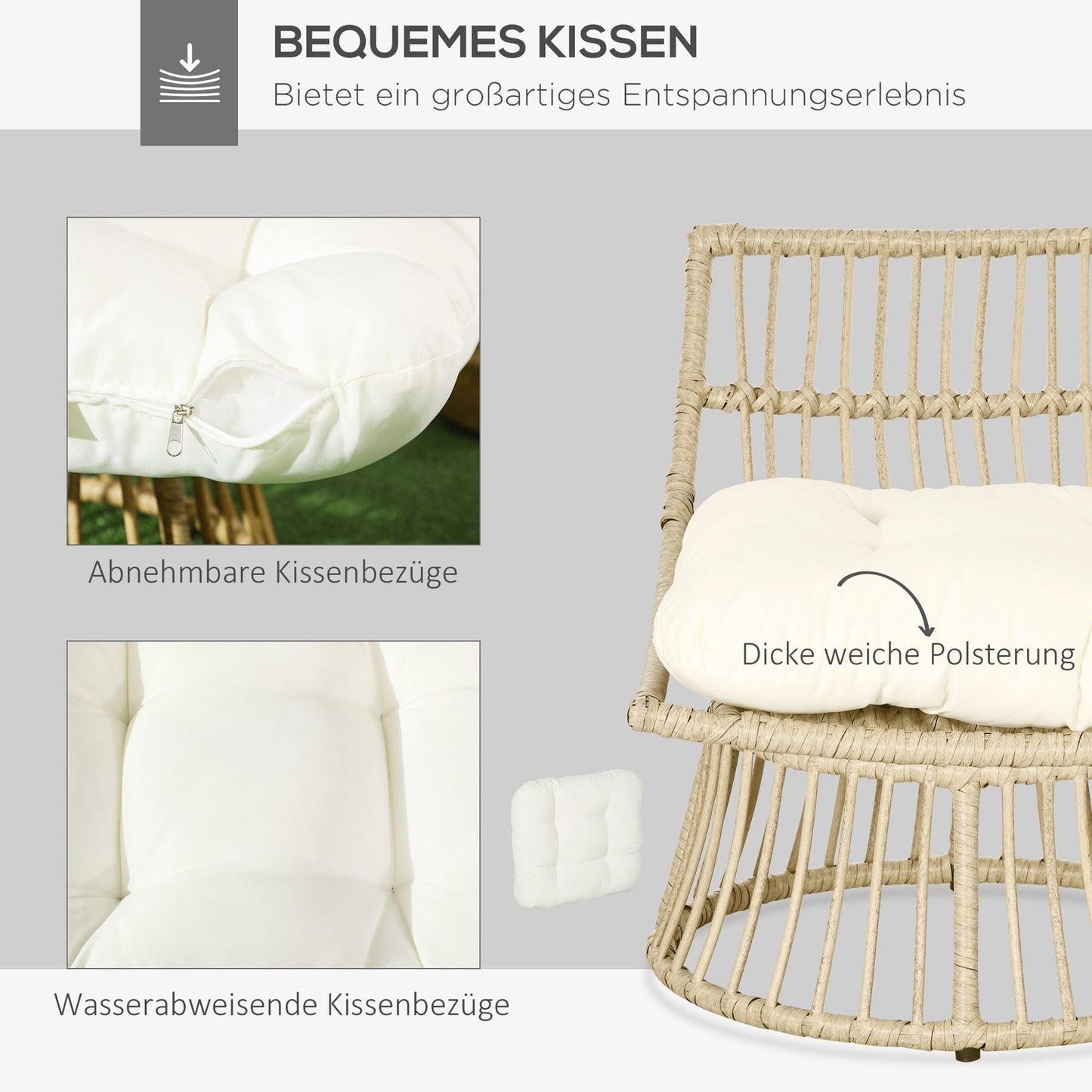 Wicker garden chair with cushion, adjustable footrest, 65x70x66 cm