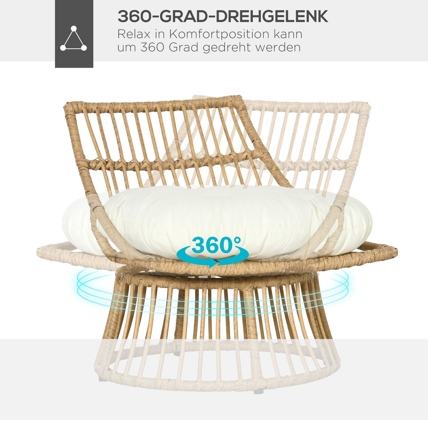 Wicker garden chair with cushion, adjustable footrest, 65x70x66 cm