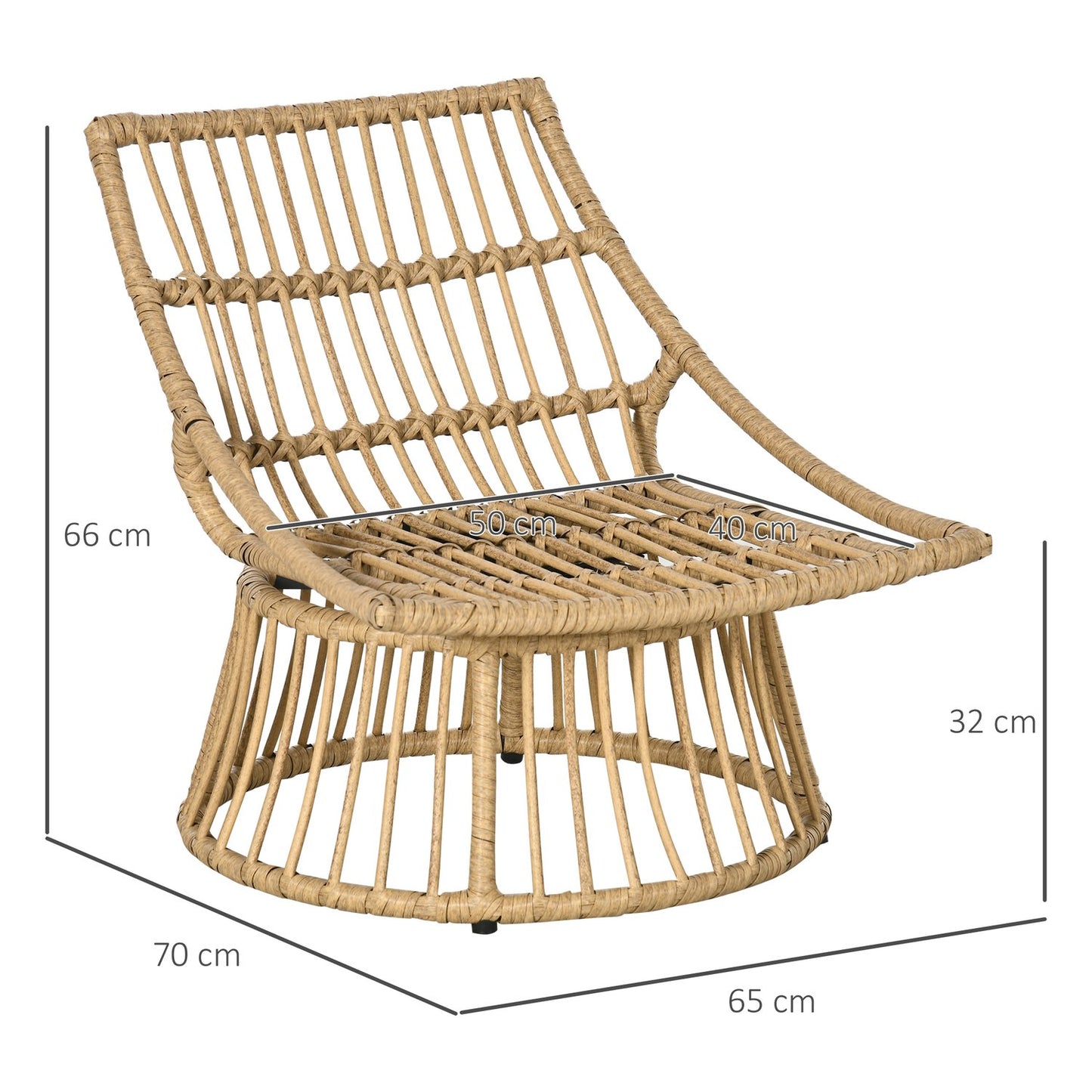 Wicker garden chair with cushion, adjustable footrest, 65x70x66 cm