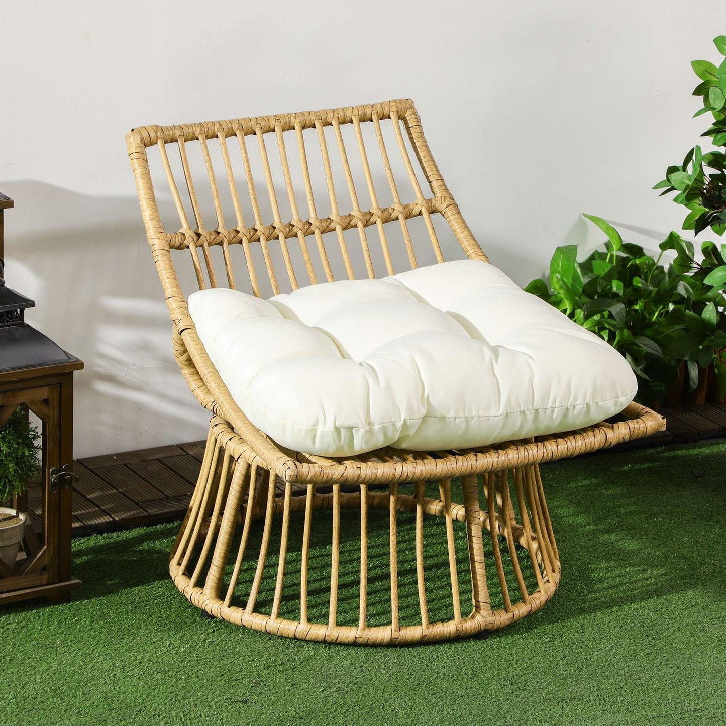 Wicker garden chair with cushion, adjustable footrest, 65x70x66 cm