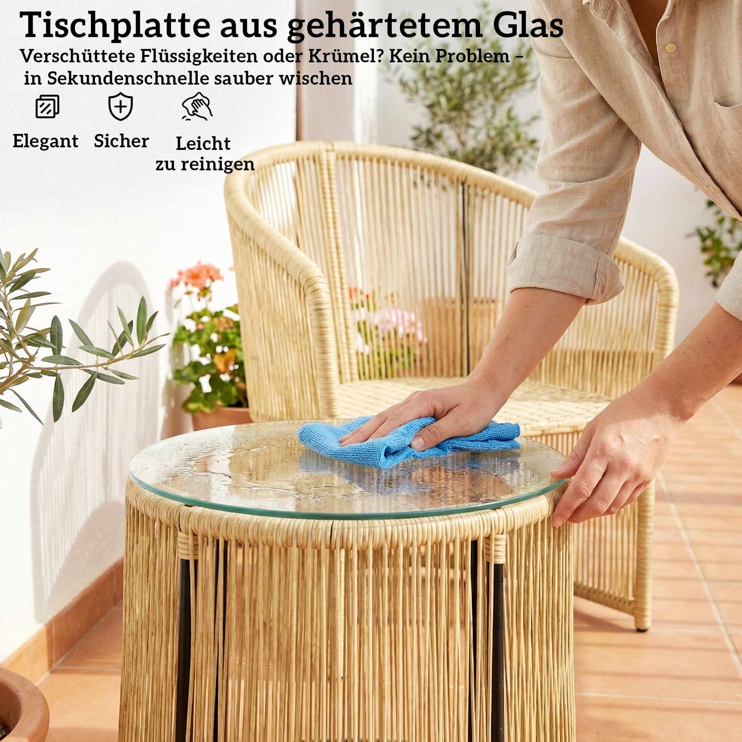 Rattan Bistro Set with Cushions – Table & 2 Chairs