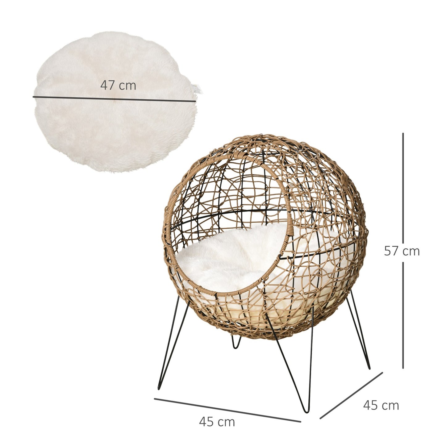Rat size cave with pillow - Elevated pet bed Ø45x57 cm