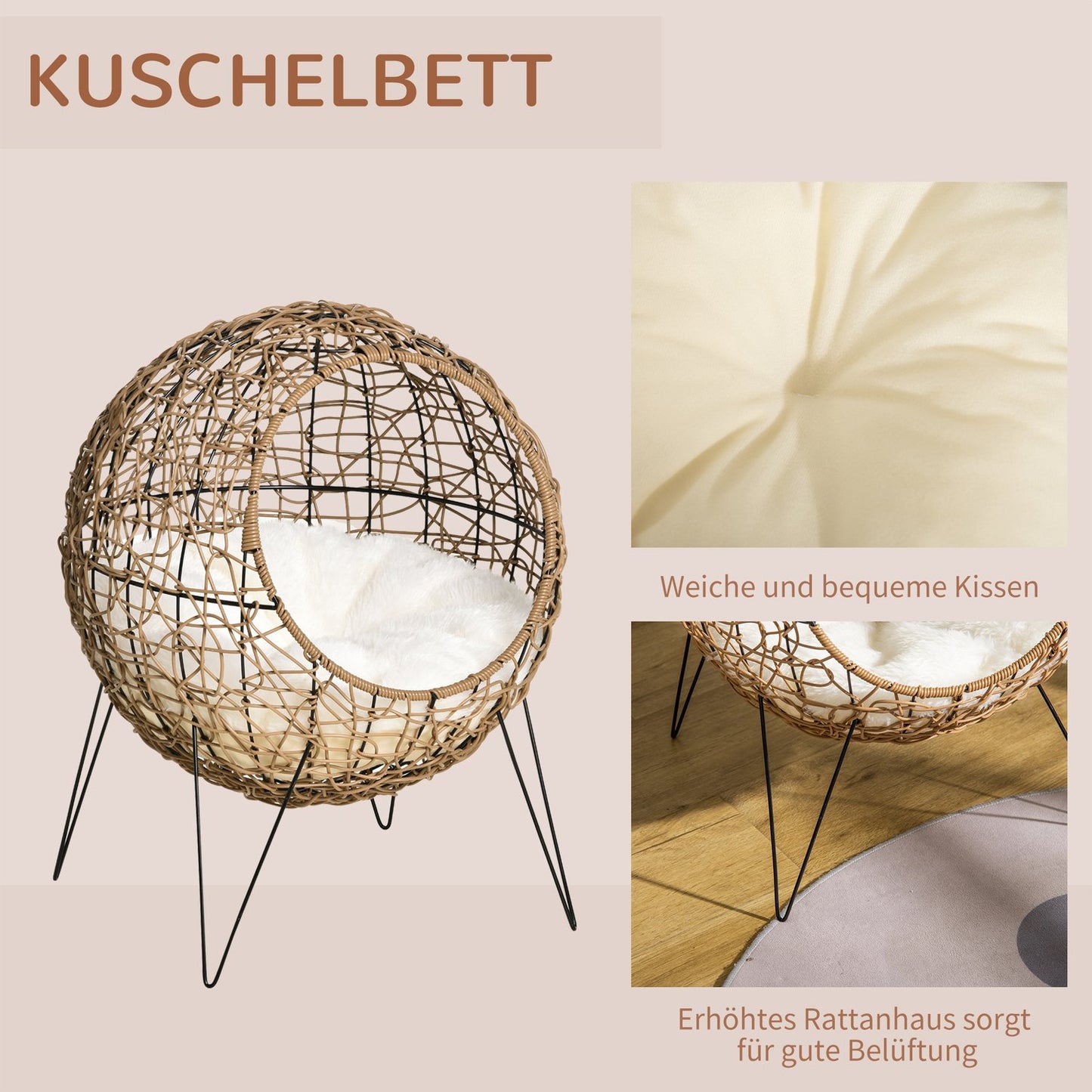 Rat size cave with pillow - Elevated pet bed Ø45x57 cm