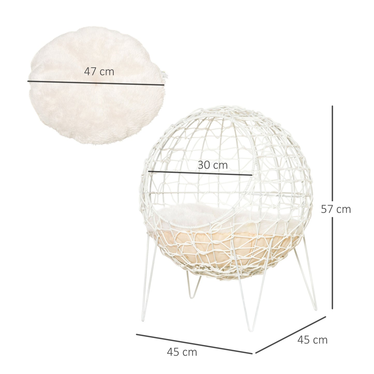 Root size cave with cushion, raised design, cream colored Ø45x57 Cm