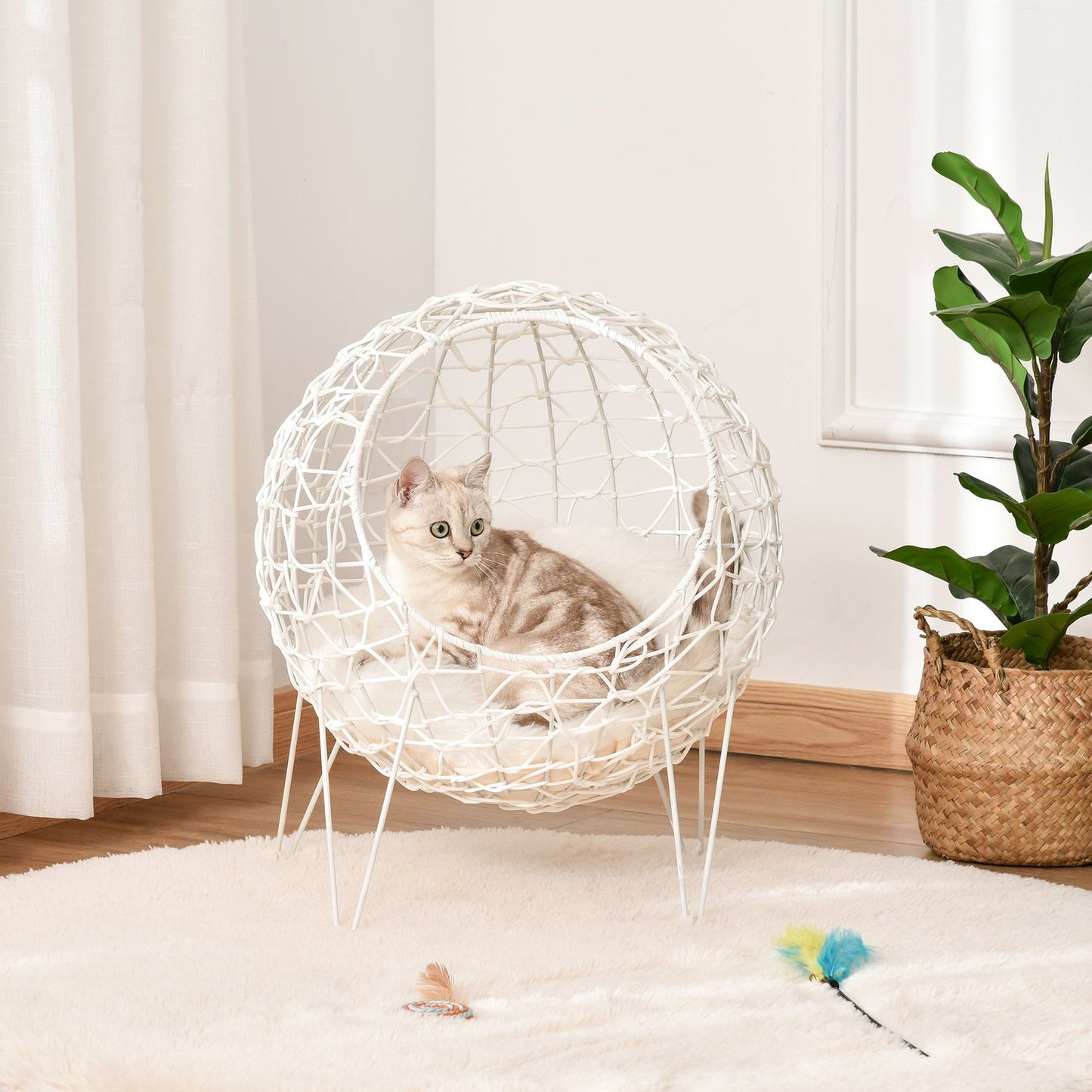 Root size cave with cushion, raised design, cream colored Ø45x57 Cm