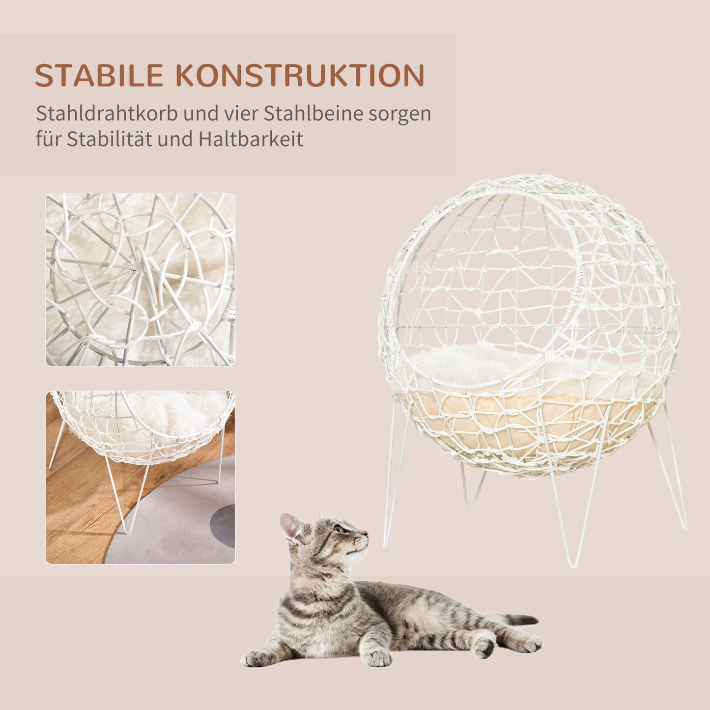 Root size cave with cushion, raised design, cream colored Ø45x57 Cm
