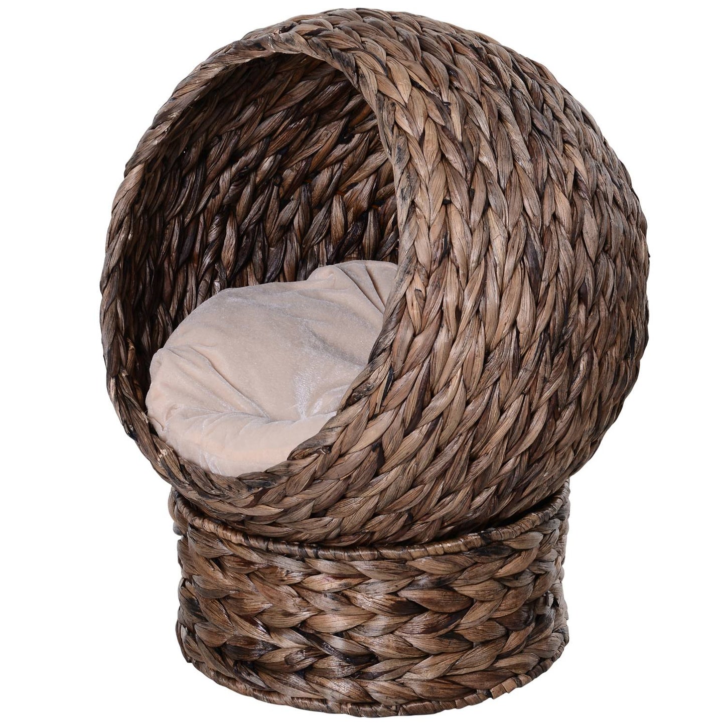 Rattan Cat Basket - Cozy Water Hyacinth Cave, Dark Brown